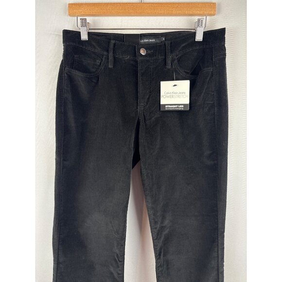 Calvin Klein Womens Powerstretch Corduroy Jeans Size 8 Black Straight Leg - Picture 1 of 7